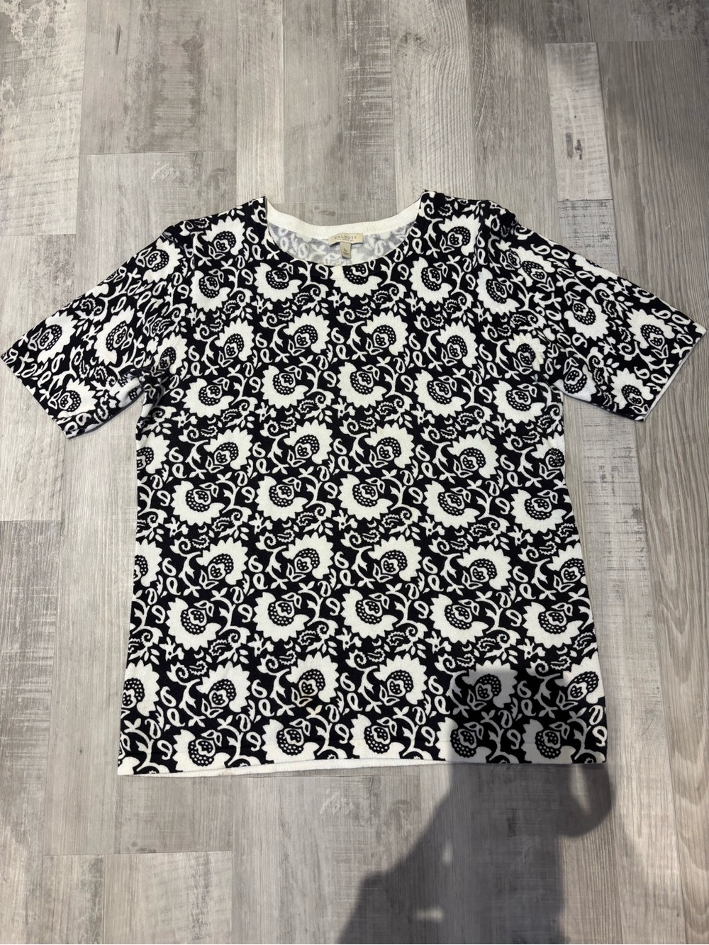 Talbots Black and White Floral Short Sleeve Tee